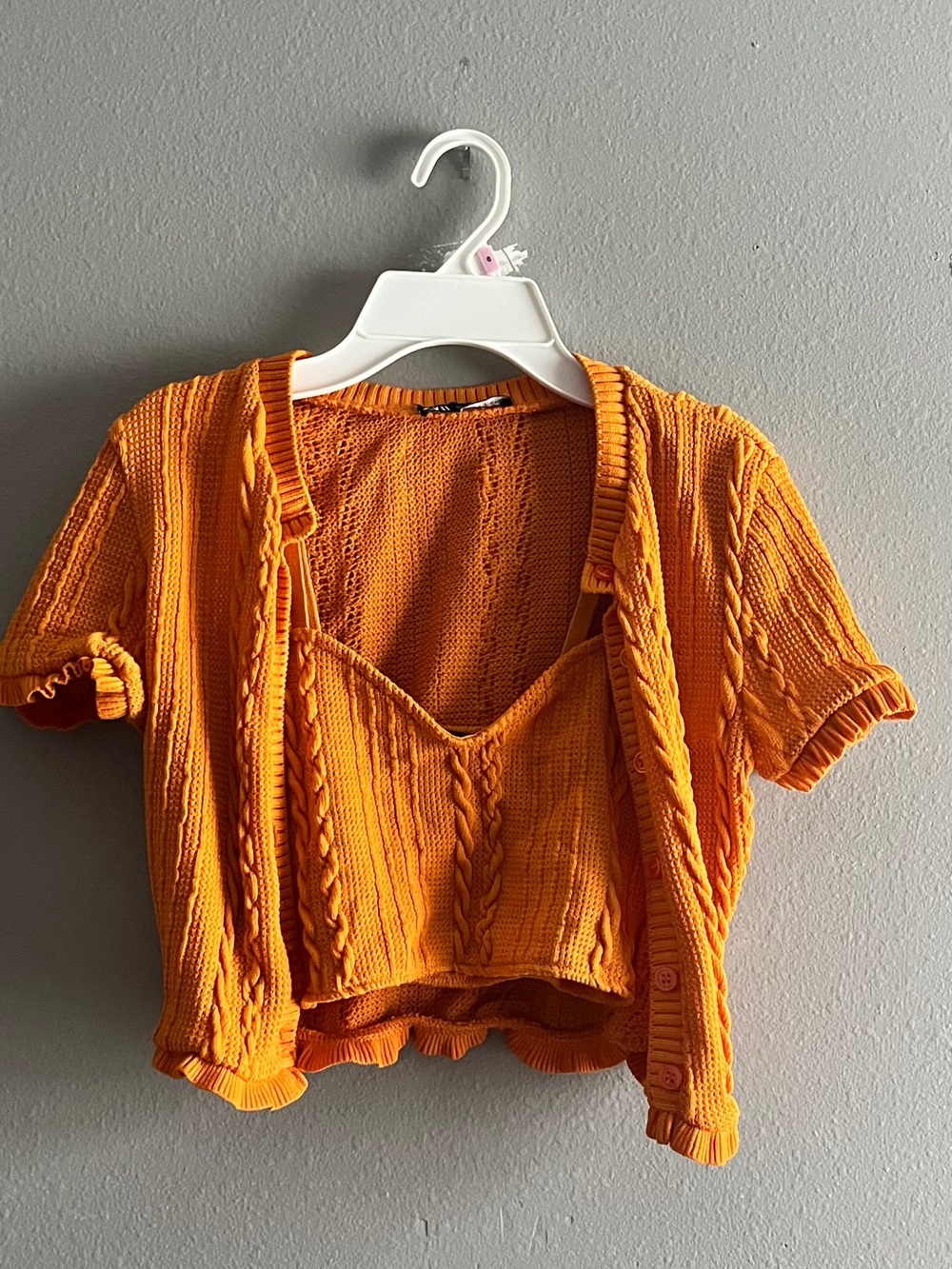 Zara Orange Cropped Knit Cardigan & Tank Set medium